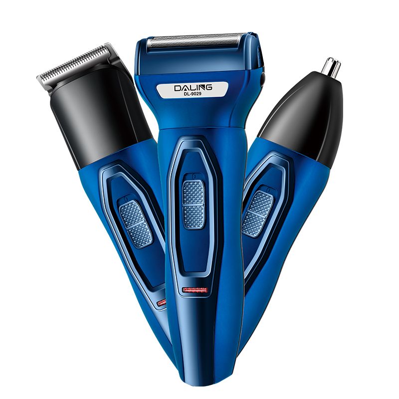 DALING-9029 Three-in-one Shaver, reciprocating electric rechargeable razor, multi-functional Hairdresser, Nose Hair Razor, blue set, wholesale for export, three-in-one shaver, hairdresser, nose hair razor Item Picture