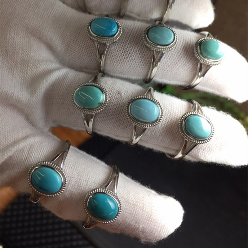 The bright crystal jewelry is made of raw turquoise 925 silver, set with exquisite open rings. It has good porcelain quality, sufficient water head and beautiful color detail image 5