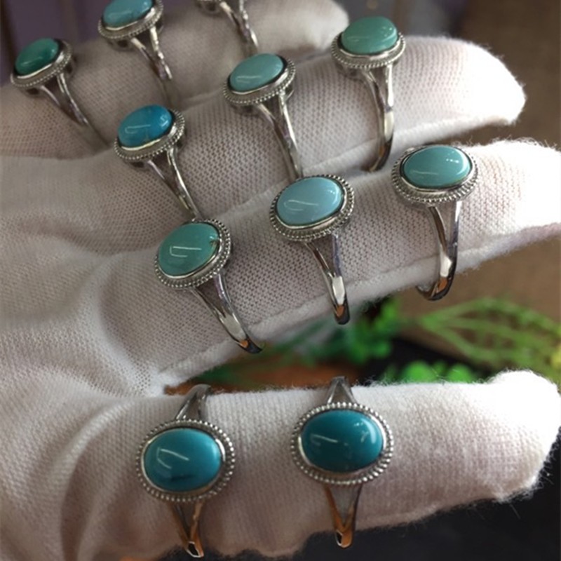 The bright crystal jewelry is made of raw turquoise 925 silver, set with exquisite open rings. It has good porcelain quality, sufficient water head and beautiful color detail image 3