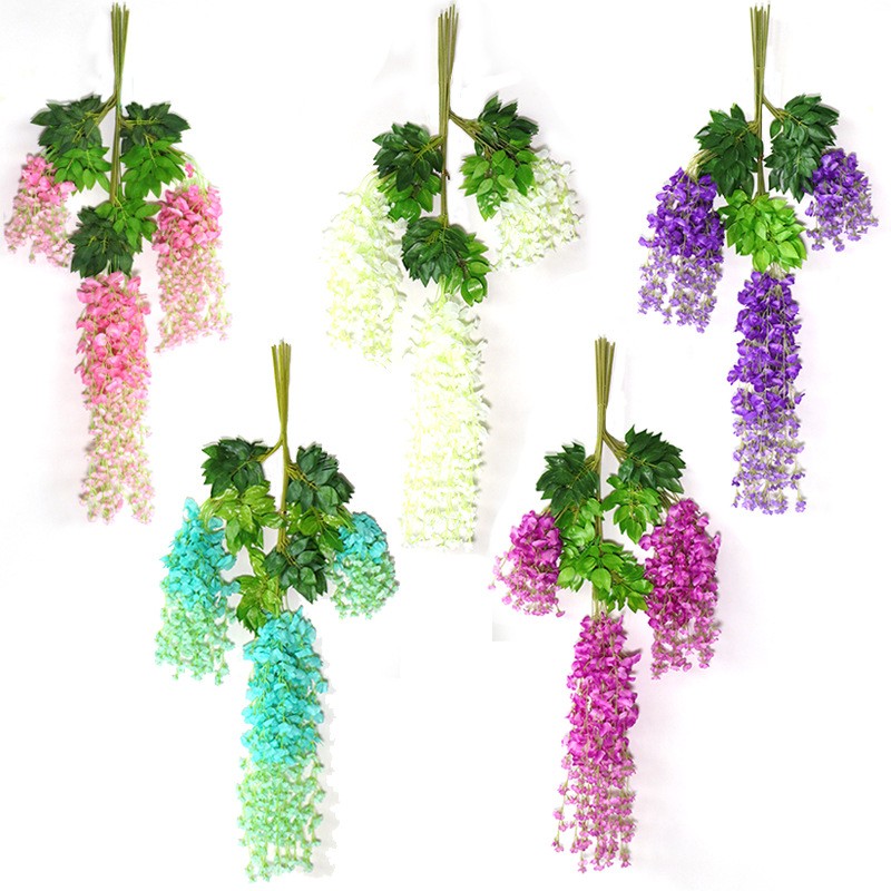 Wholesale of artificial wisteria flowers for the living room, plastic wisteria, green leaf wisteria, and wedding decoration detail image 7
