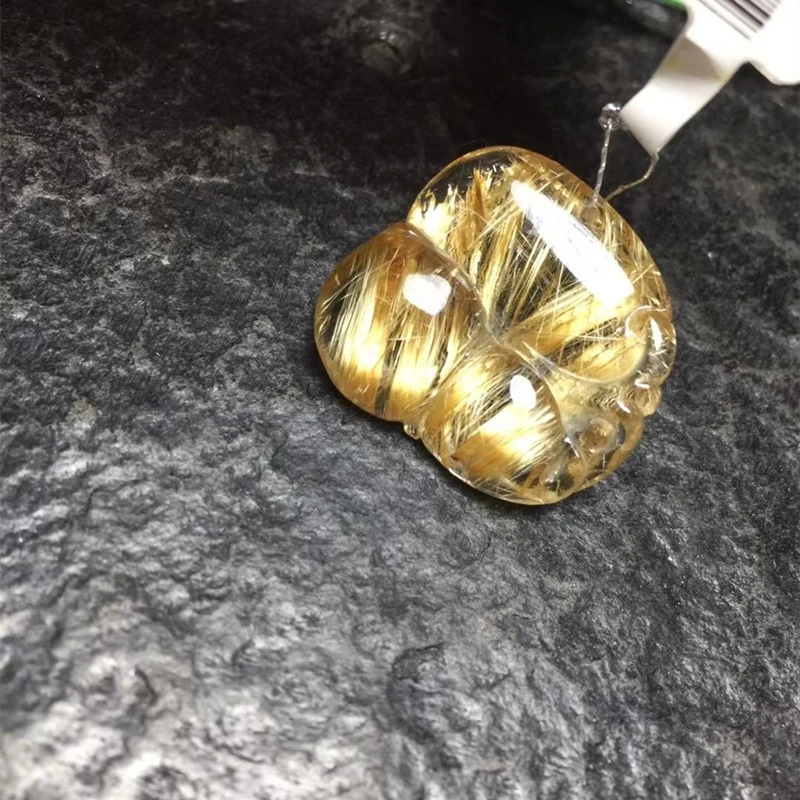 The Bright Color Crystal jewelry Bright Color crystal jewelry natural titanium gold lustrous crystal pendant with a clear ruyi gourd body detail image 5