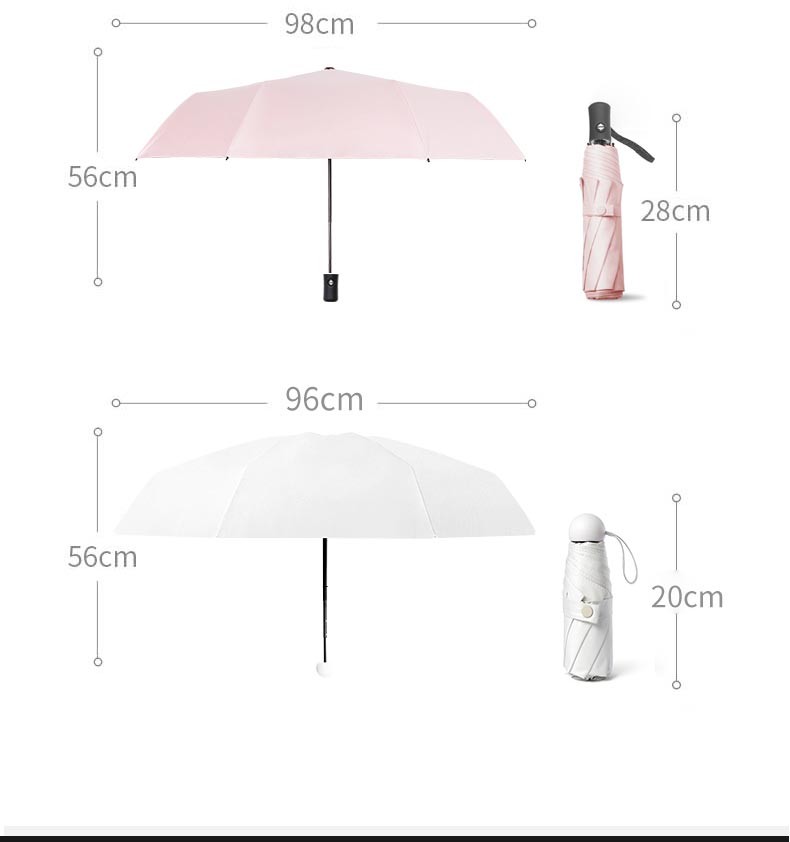 97cm three-fold manual dark green umbrella for students, sunshade and wind protection, girl's heart, black rubber sun protection, folding and reinforcement, suitable for both sunny and rainy days detail image 18