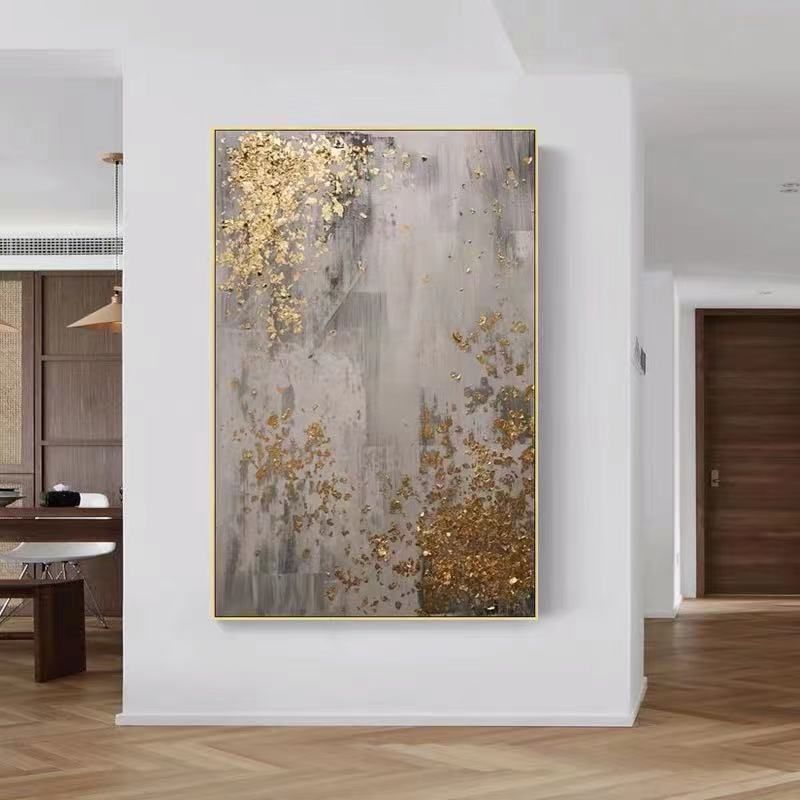 Pure Hand-Painted Oil Painting Hotel Light Luxury Decorative Painting Gold Leaf Model Room Hanging Painting Postmodern Simple Mural Manual Customization