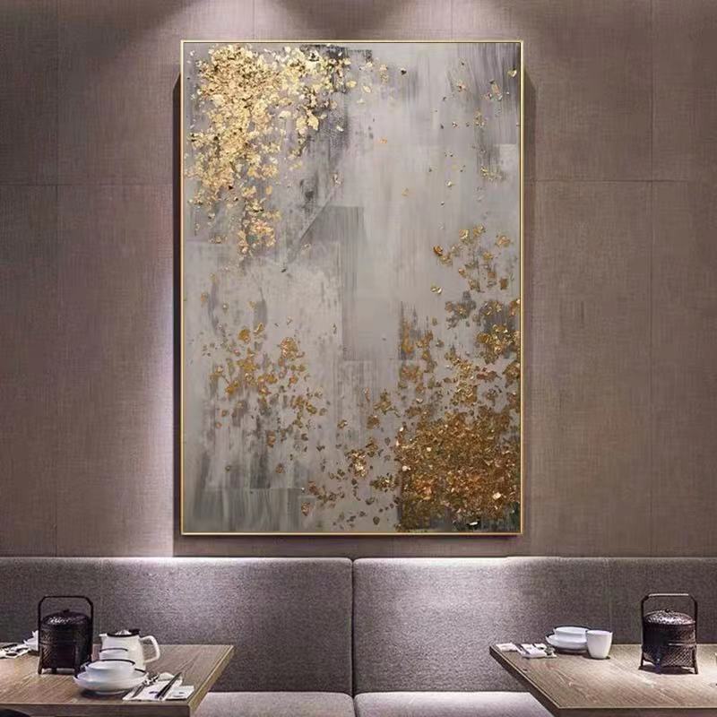 Pure Hand-Painted Oil Painting Hotel Light Luxury Decorative Painting Gold Leaf Model Room Hanging Painting Postmodern Simple Mural Manual Customization Item Picture