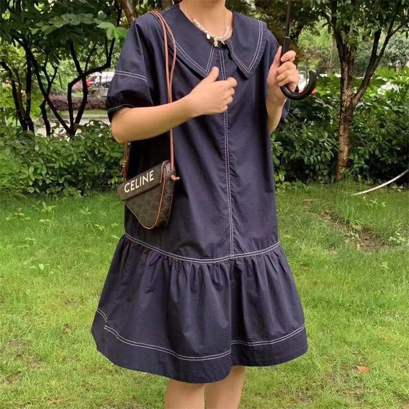 高档雪纺2021年新款中长款宽松显瘦修身流星女装时尚休闲V领女式连衣裙87