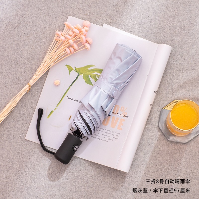 97cm three-fold manual dark green umbrella for students, sunshade and wind protection, girl's heart, black rubber sun protection, folding and reinforcement, suitable for both sunny and rainy days detail image 3