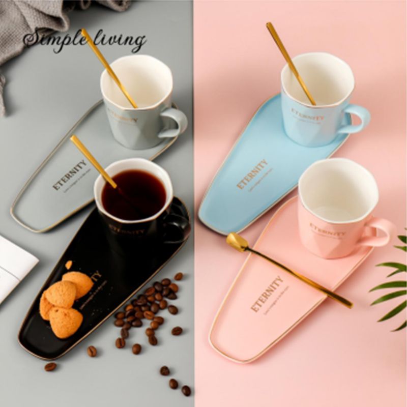 Simple diamond simple cup saucer spoon home office coffee shop afternoon tea set Instagram red ceramic cup thumbnail