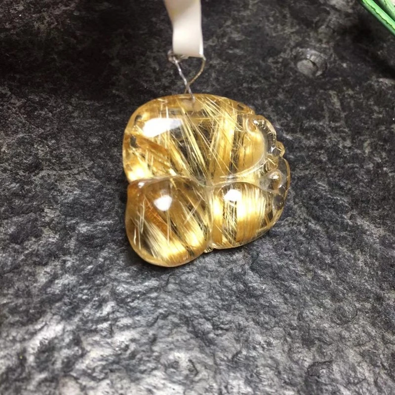 The Bright Color Crystal jewelry Bright Color crystal jewelry natural titanium gold lustrous crystal pendant with a clear ruyi gourd body detail image 2