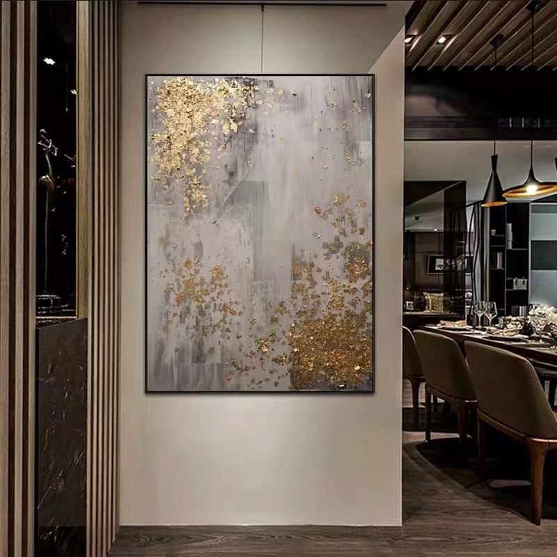 Pure Hand-Painted Oil Painting Hotel Light Luxury Decorative Painting Gold Leaf Model Room Hanging Painting Postmodern Simple Mural Manual Customization Specification drawing