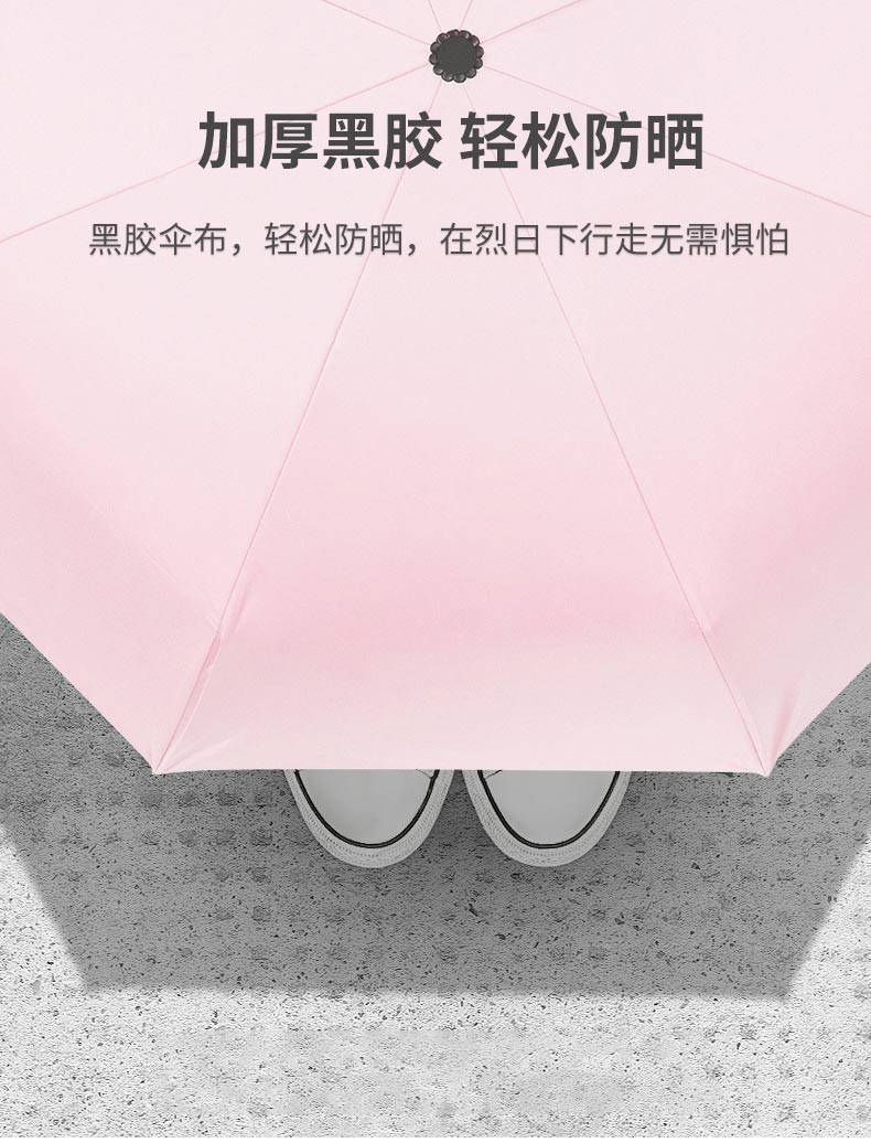 97cm three-fold manual dark green umbrella for students, sunshade and wind protection, girl's heart, black rubber sun protection, folding and reinforcement, suitable for both sunny and rainy days detail image 11