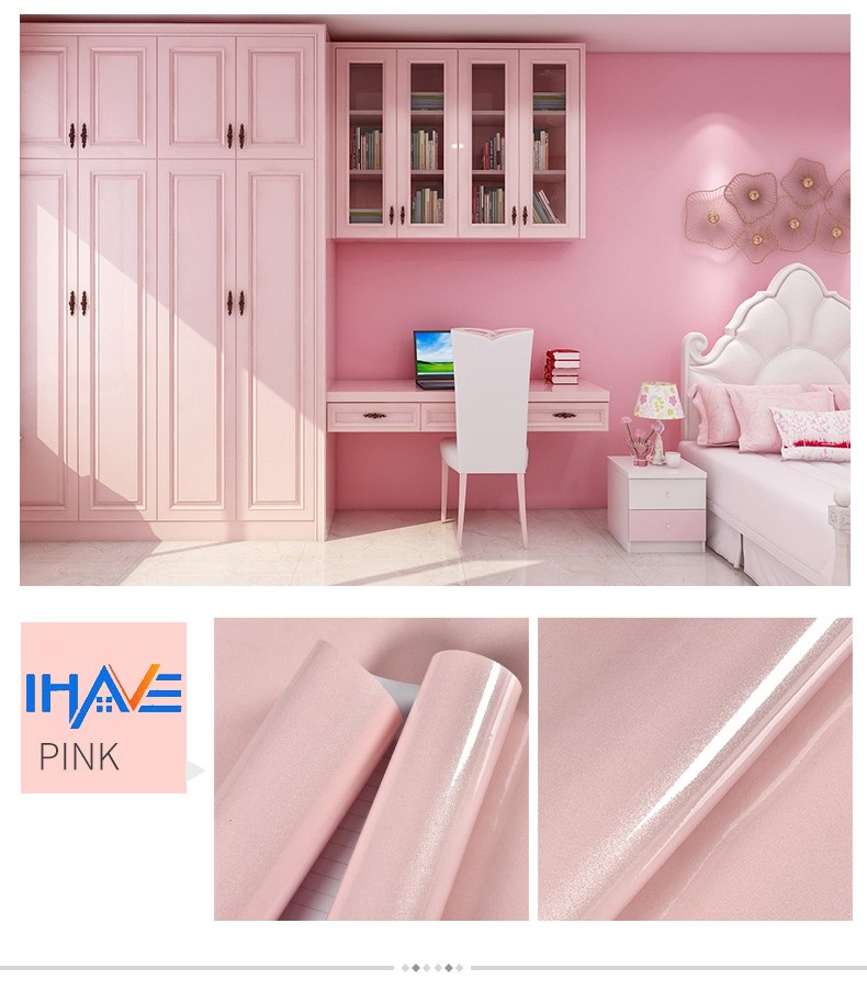 Pink pearlescent self-adhesive wallpaper with back glue, moisture-proof, waterproof, easy to clean, stain-resistant, for renovation, kitchen fume stickers, furniture stickers, cabinet stickers, furniture renovation, wardrobes, office desks, doors, tables, bedrooms, and living rooms detail image 3