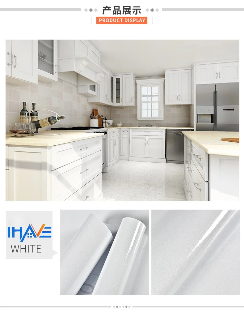 White pearlescent self-adhesive wallpaper with back glue, moisture-proof, water-proof, easy to clean, stain-proof for renovation, kitchen fume sticker, furniture sticker, cabinet sticker, furniture renovation, wardrobe, office desk, door, table, bedroom, living room, 60cm*3m detail image 3