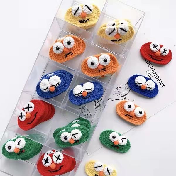 Cartoon Bb Clip Bangs Clip Headdress Cute Little Child Clip Colorful Children's Hair Accessories Knit Big Eye Clip