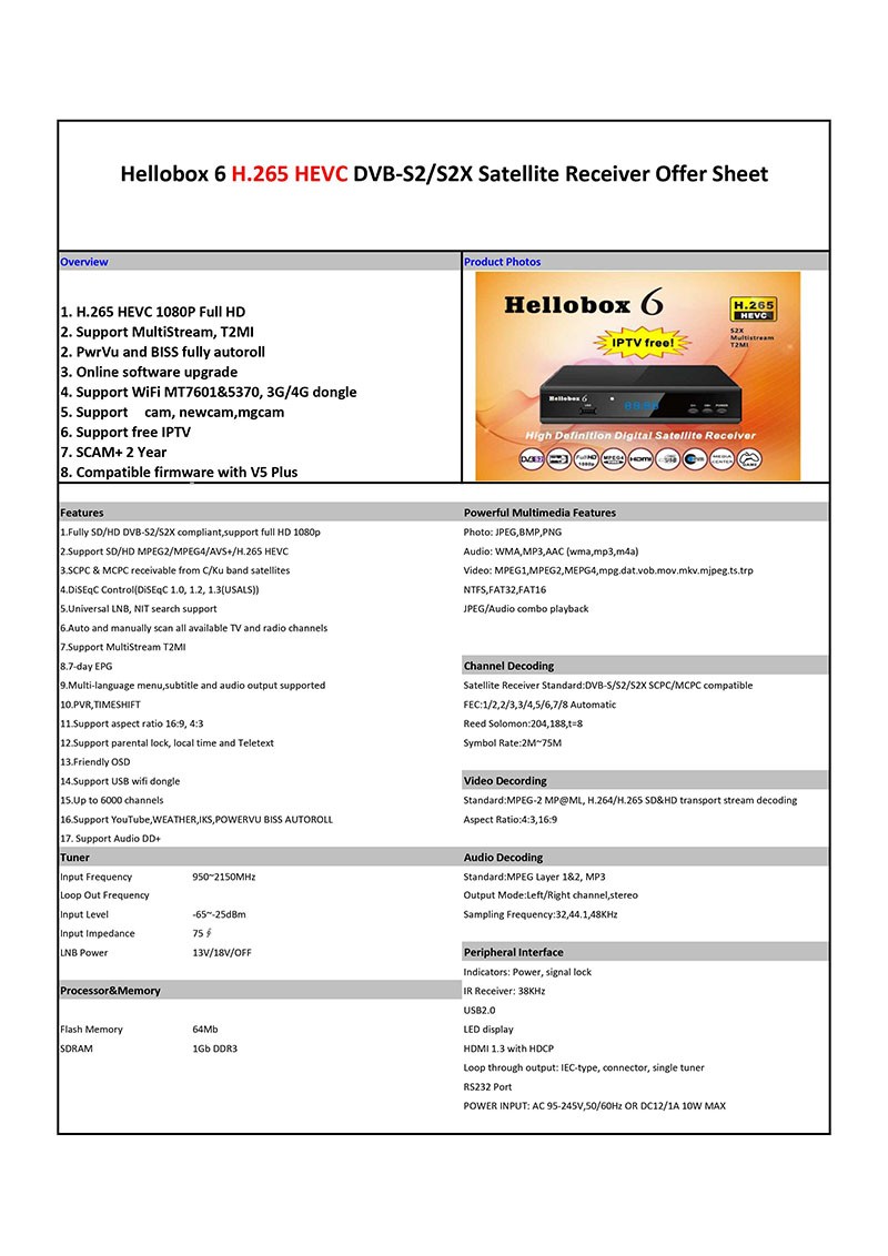 Hellobox6 HD原装高清数字DVB s2出口东南亚，印度，非洲详情图1