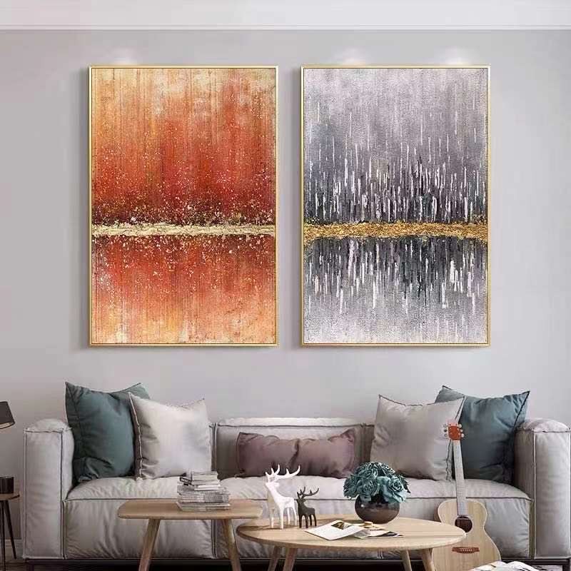 手绘油画金箔玄关装饰画竖版双联客厅走廊挂画美式过道设计师壁画详情4