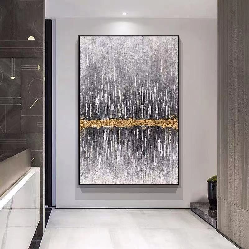 手绘油画金箔玄关装饰画竖版双联客厅走廊挂画美式过道设计师壁画详情5