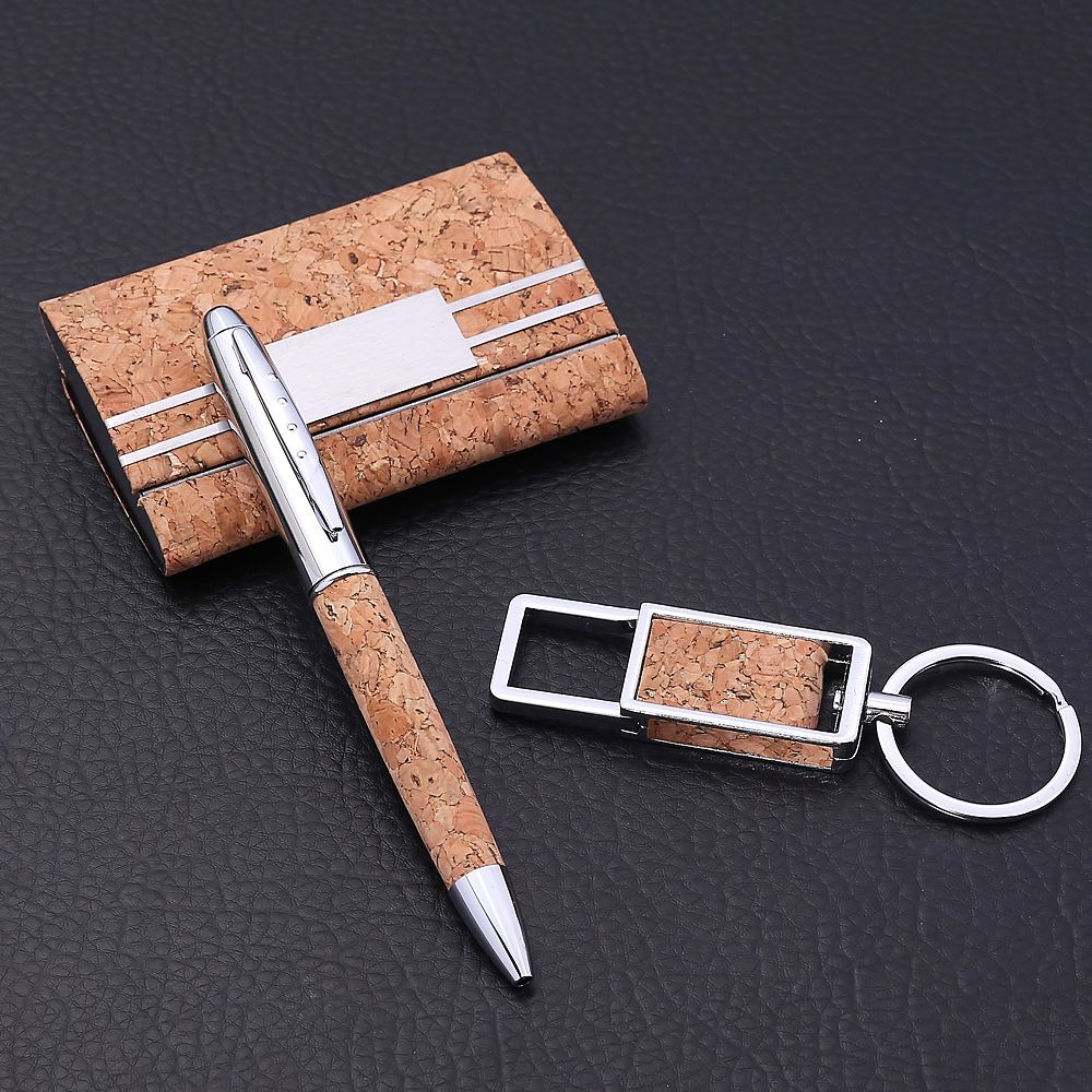 Customized notepad set: notebook + business card holder + keychain + signature pen four-piece set, corporate gift customization details Picture