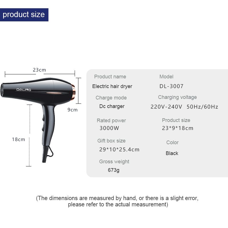 DALING-3007 hair dryer, negative ion blue light does not damage hair, high power hair dryer, household cold and hot air hair dryer, wholesale cross-border Item Picture