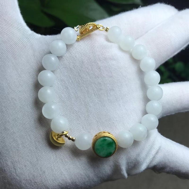 Natural Hetian white jade bracelet 925 silver jadeite detail image 1