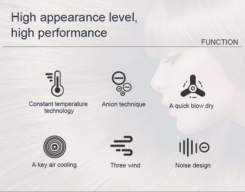 DALING-3013 hair dryer for household use, blue light negative ion hair care, long tube air outlet, dual concentrated air outlet, 1200W high power, constant temperature, quick drying, cold and hot air, wholesale for export detail image 2