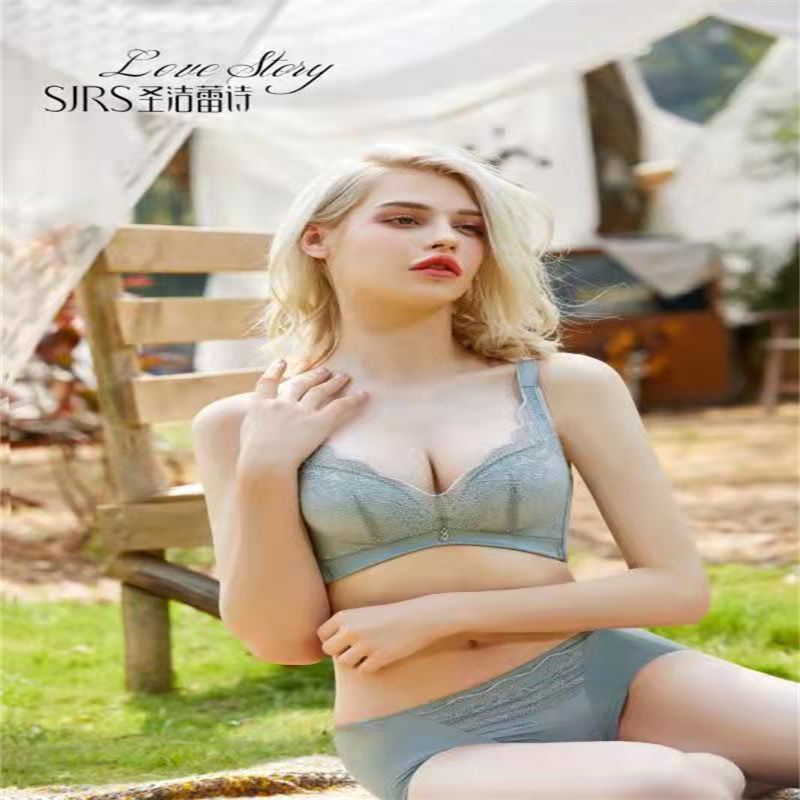 No Underwire Push-Up Bra Small Chest Medium Thickness Ab Cup Solid Color Seamless Sweet Lace Bra Set For Girls Specification drawing