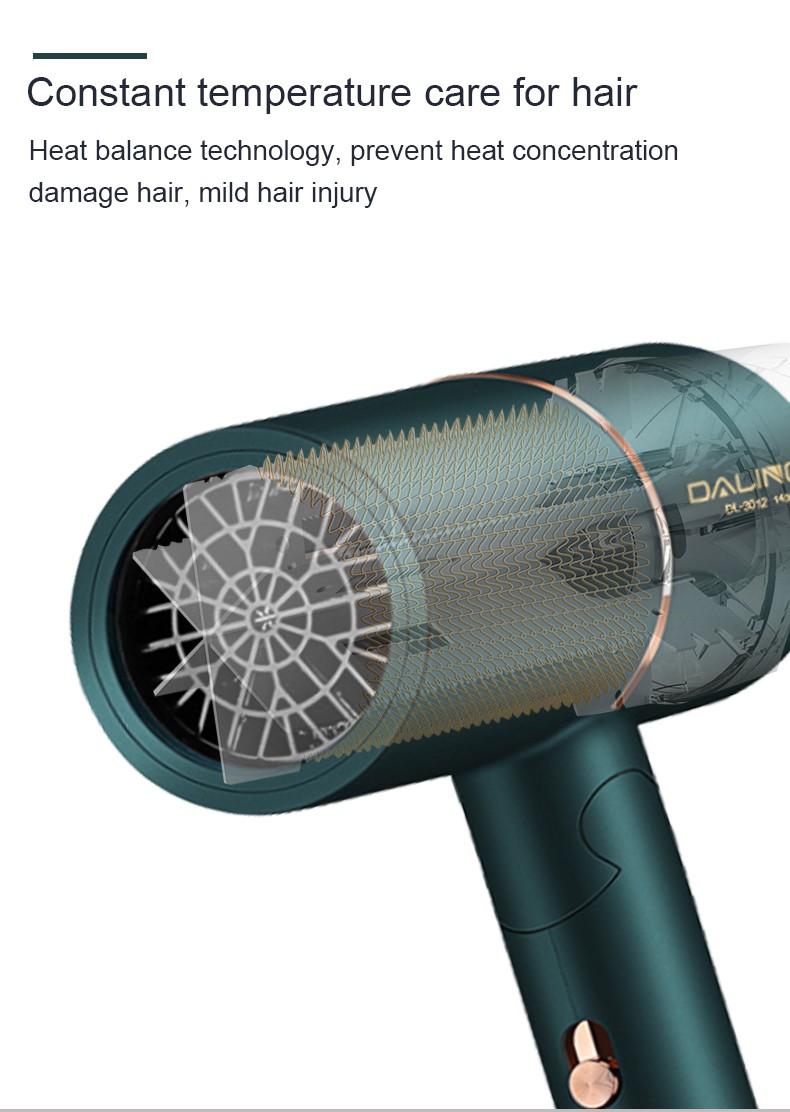 DALING-3012 hair dryer, household blue light negative ion hair care hair dryer, foldable and portable, 1400W high-power constant-temperature quick-drying cold and hot air dryer, wholesale for export pic 6