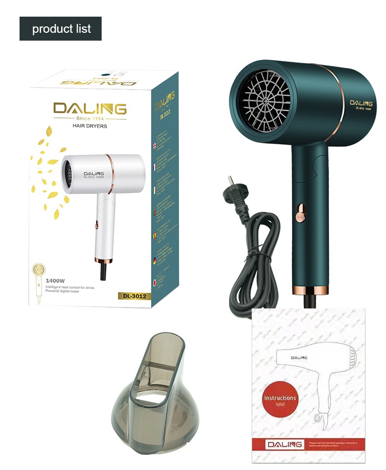 DALING-3012 hair dryer, household blue light negative ion hair care hair dryer, foldable and portable, 1400W high-power constant-temperature quick-drying cold and hot air dryer, wholesale for export pic 15