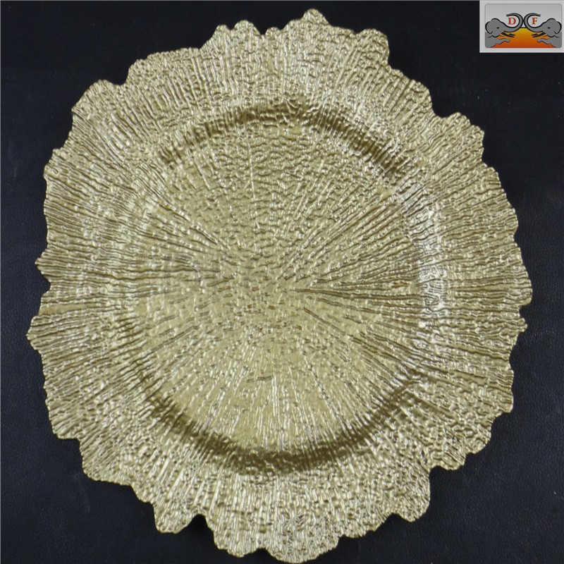 DF68055 不规则盘 太阳花玻璃盘 不规则金色玻璃盘 银色 雪花盘竖纹西餐盘DF Trading House详情1