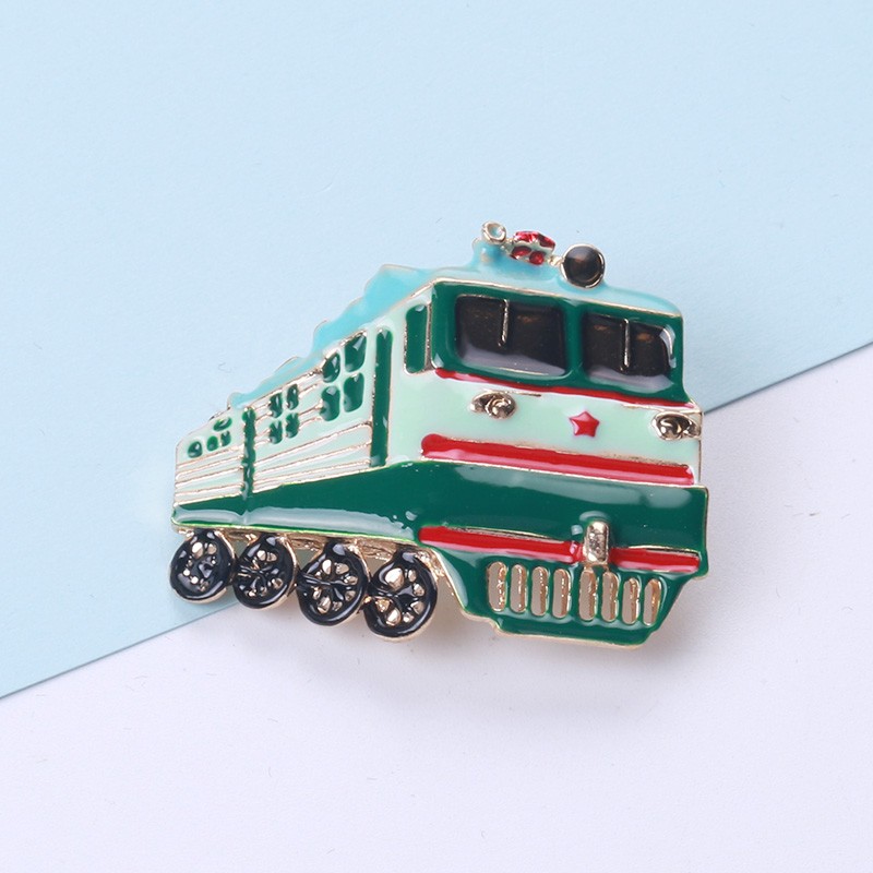 新款小众设计合金珐琅绿皮火车胸针时尚百搭男士服饰胸花饰品别针详情图1