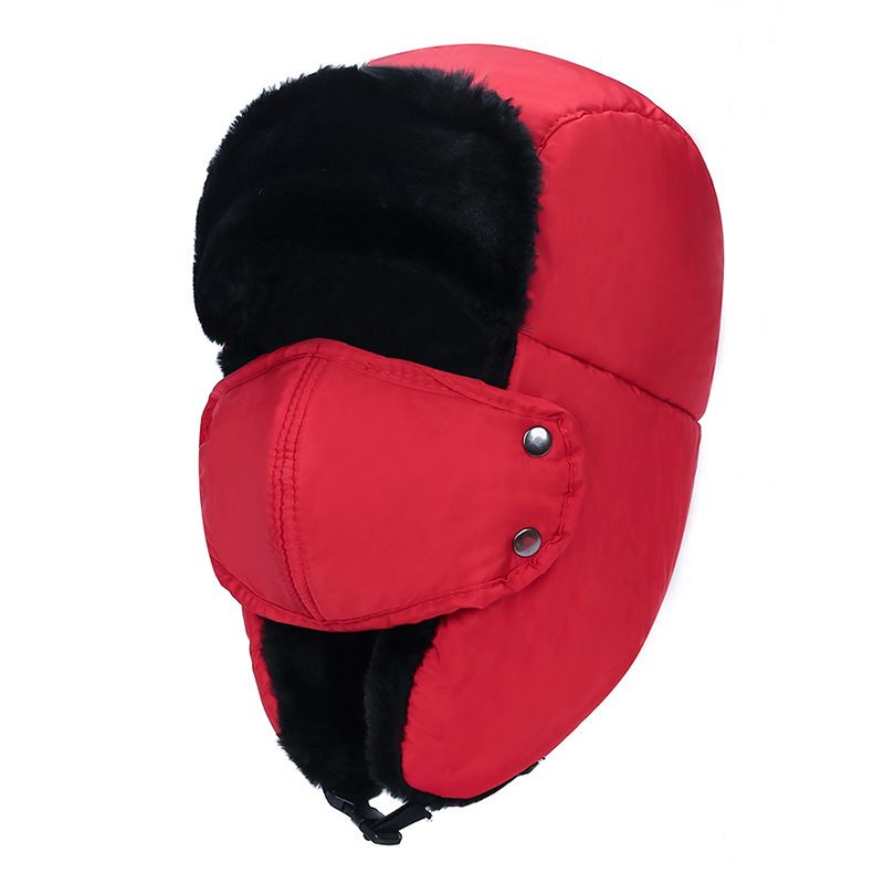Winter Network Explosion Thickened And Velvet Lei Feng Hat For Men And Women Outdoor Ear Protection Warm Cotton Hat Winter Mask Nose Hat Red