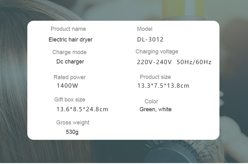 DALING-3012 hair dryer, household blue light negative ion hair care hair dryer, foldable and portable, 1400W high-power constant-temperature quick-drying cold and hot air dryer, wholesale for export pic 14