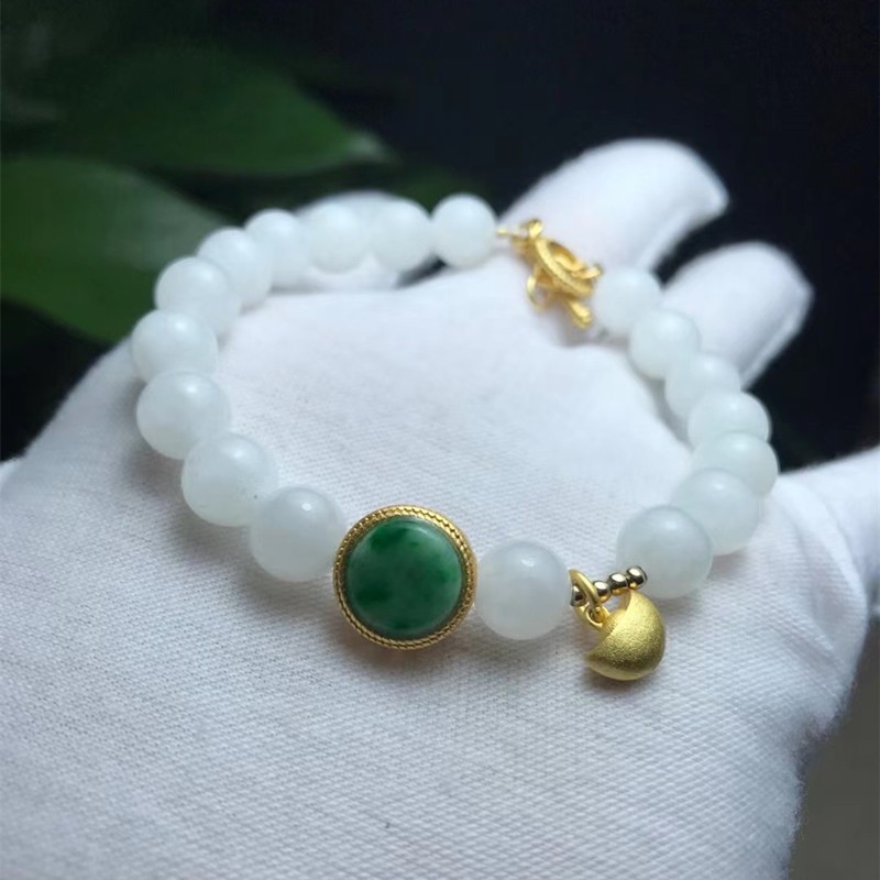 Natural Hetian white jade bracelet 925 silver jadeite detail image 5