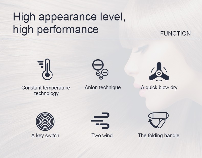 DALING-3011 hair dryer, household blue light negative ion hair care blower, 1400W High-power constant-temperature quick-drying cold and hot air blower, wholesale for export pic 2