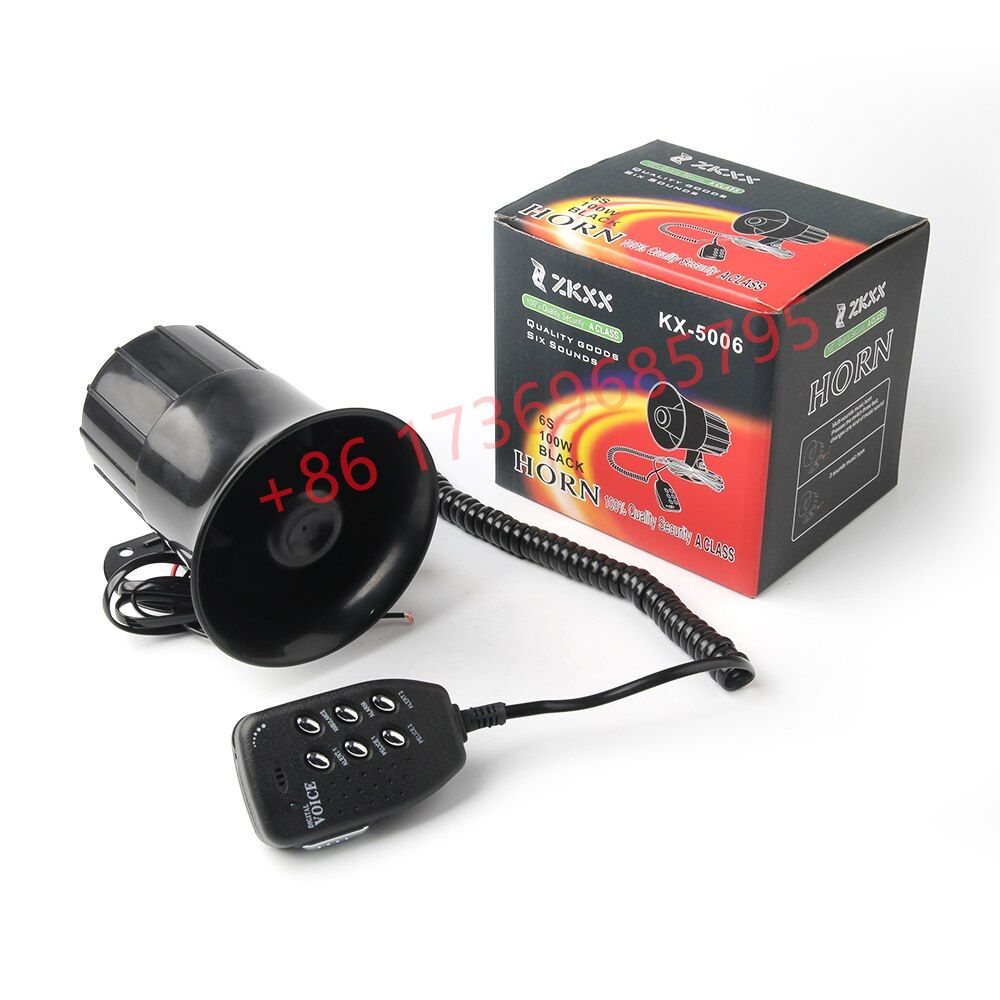 Alarm speaker, air horn, 125DB, 6-sound alarm, car, motorcycle, ship loudspeaker with MIC digital voice