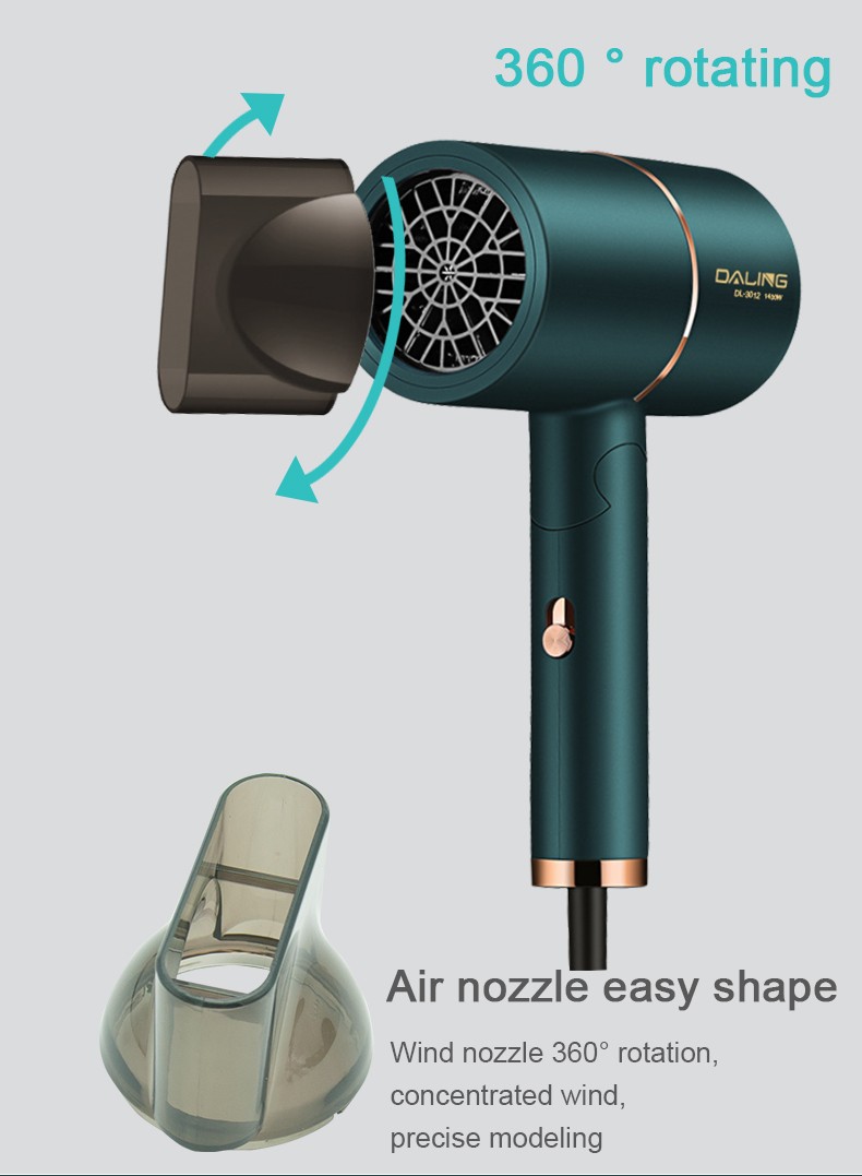 DALING-3012 hair dryer, household blue light negative ion hair care hair dryer, foldable and portable, 1400W high-power constant-temperature quick-drying cold and hot air dryer, wholesale for export pic 10