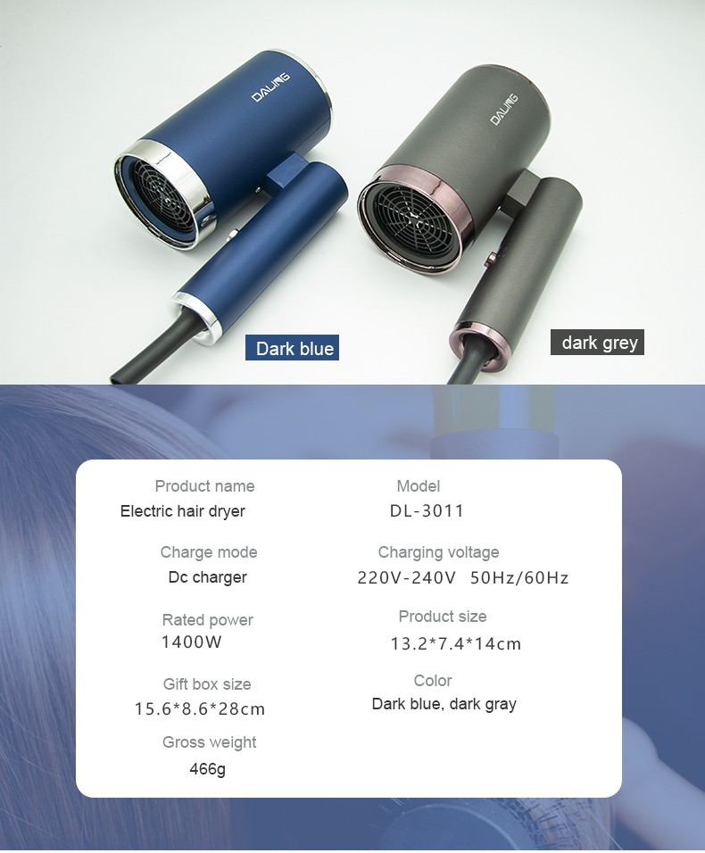DALING-3011 hair dryer, household blue light negative ion hair care blower, 1400W High-power constant-temperature quick-drying cold and hot air blower, wholesale for export pic 14