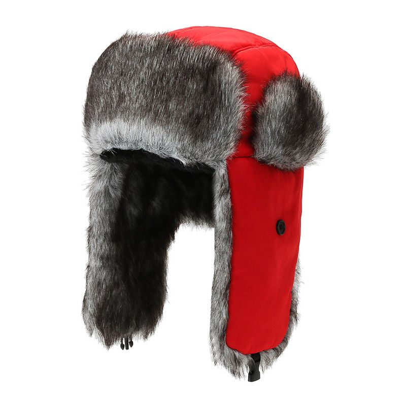 Autumn And Winter New Men And Women With Velvet Lei Feng Hat Outdoor Riding Cold Ear Warm Windproof Visor Cotton Hat Red