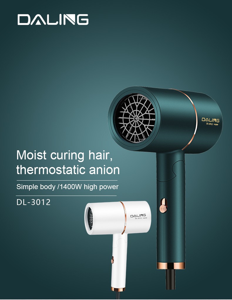 DALING-3012 hair dryer, household blue light negative ion hair care hair dryer, foldable and portable, 1400W high-power constant-temperature quick-drying cold and hot air dryer, wholesale for export pic 1