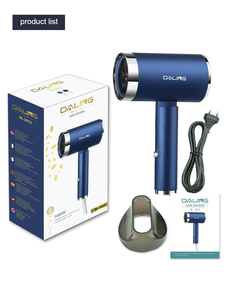 DALING-3011 hair dryer, household blue light negative ion hair care blower, 1400W High-power constant-temperature quick-drying cold and hot air blower, wholesale for export pic 15