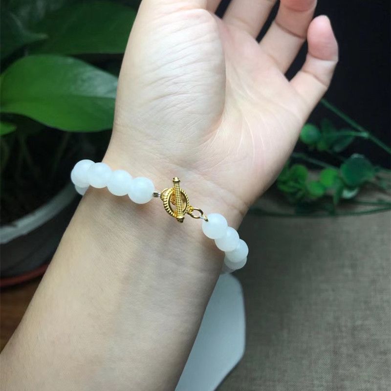 Natural Hetian white jade bracelet 925 silver jadeite Item Picture