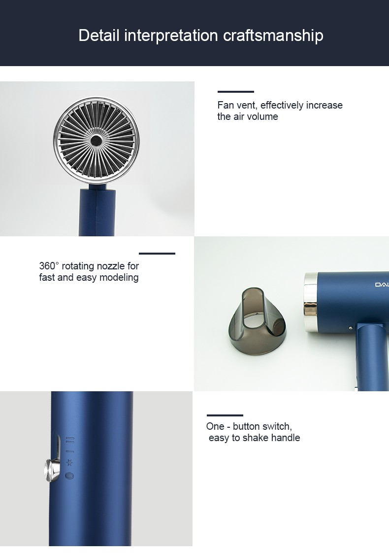 DALING-3011 hair dryer, household blue light negative ion hair care blower, 1400W High-power constant-temperature quick-drying cold and hot air blower, wholesale for export pic 12