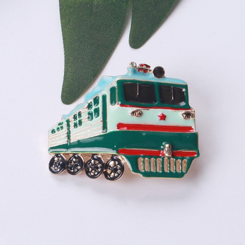 新款小众设计合金珐琅绿皮火车胸针时尚百搭男士服饰胸花饰品别针详情图4