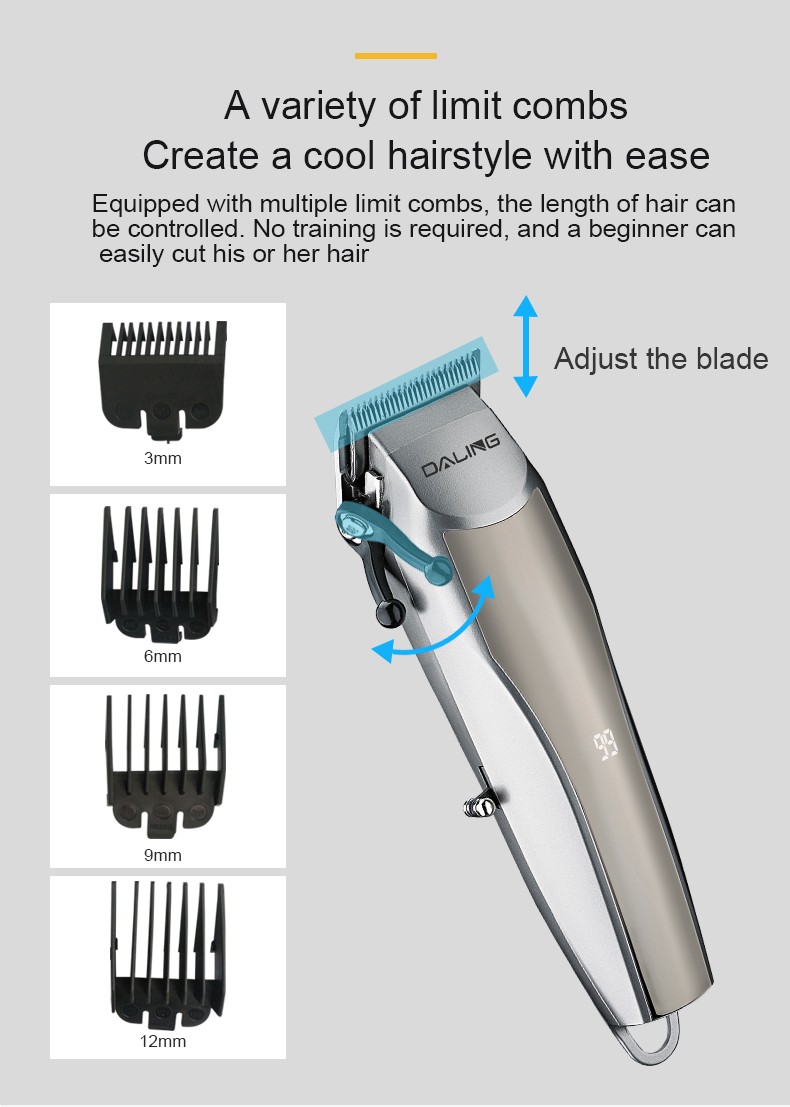 DALING-1219 Household LED digital display electric hair clipper, rechargeable electric clipper, USB rechargeable electric clipper, wholesale of special hair trimmers for household hair salons, cross-border detail image 8