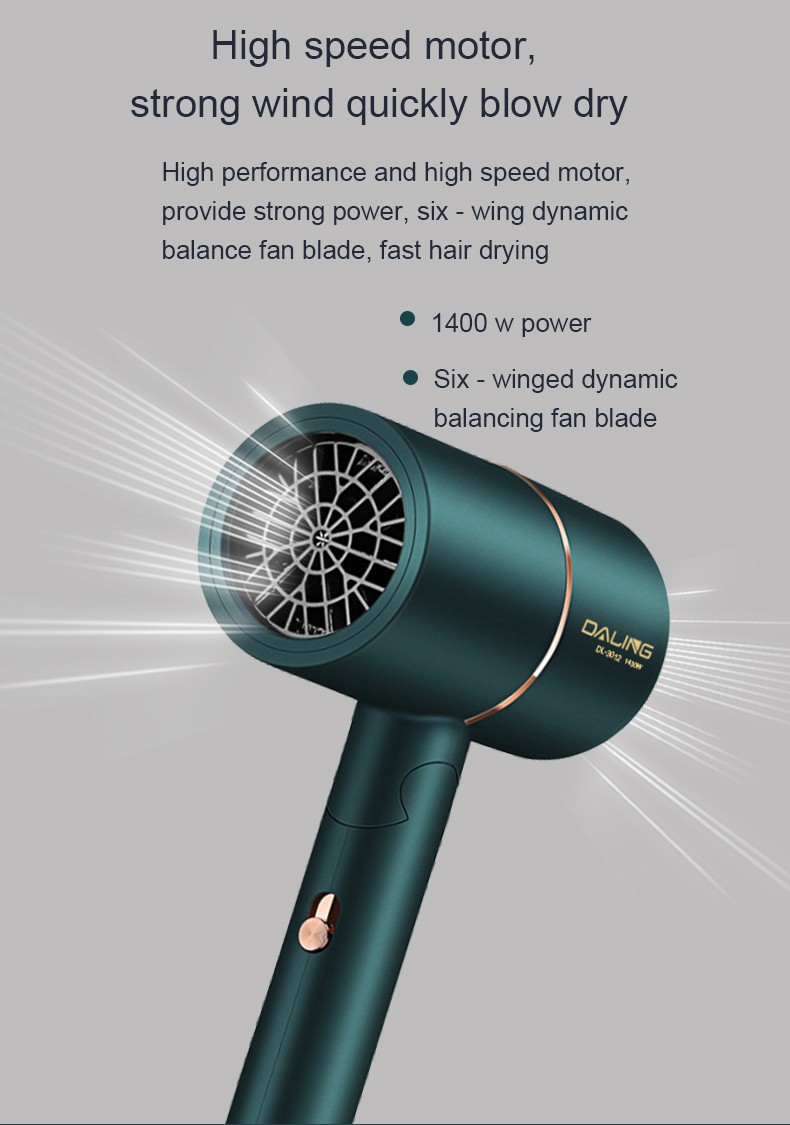 DALING-3012 hair dryer, household blue light negative ion hair care hair dryer, foldable and portable, 1400W high-power constant-temperature quick-drying cold and hot air dryer, wholesale for export pic 7