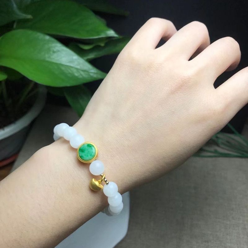 Natural Hetian white jade bracelet 925 silver jadeite Specification image
