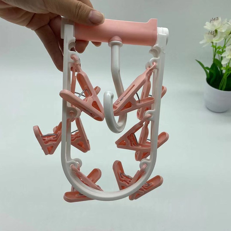 12夹塑料椭圆折叠晒衣架衣服夹子防风多用衣服架学生衣架旅行衣架详情1