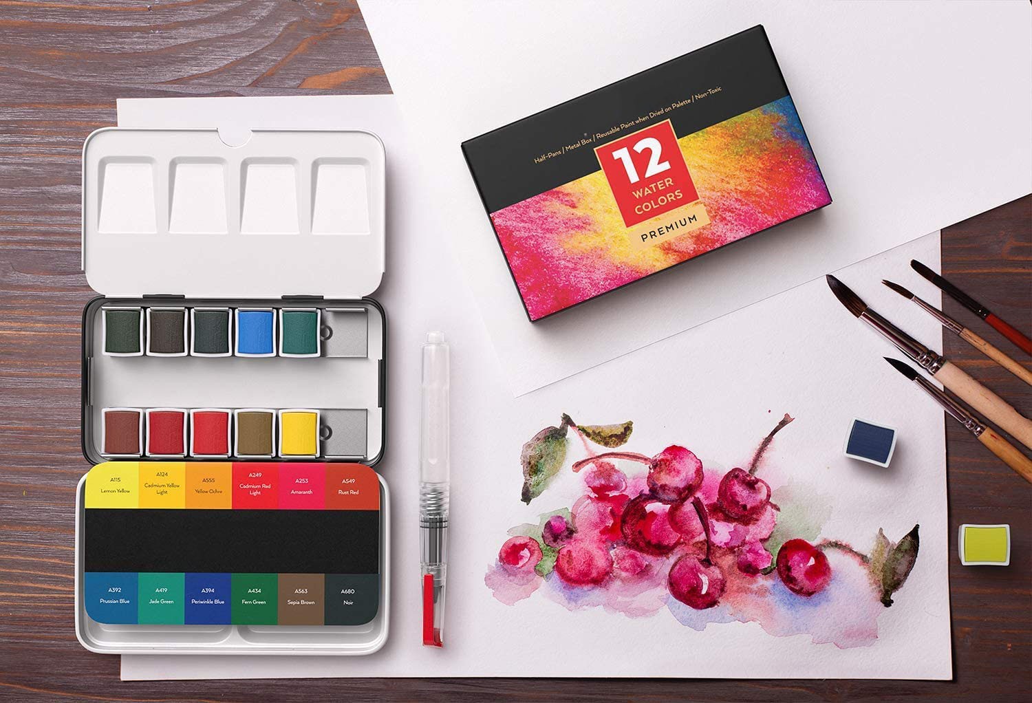 亚马逊热销铁盒12色水彩固体颜料带色卡固体水粉颜料详情图2