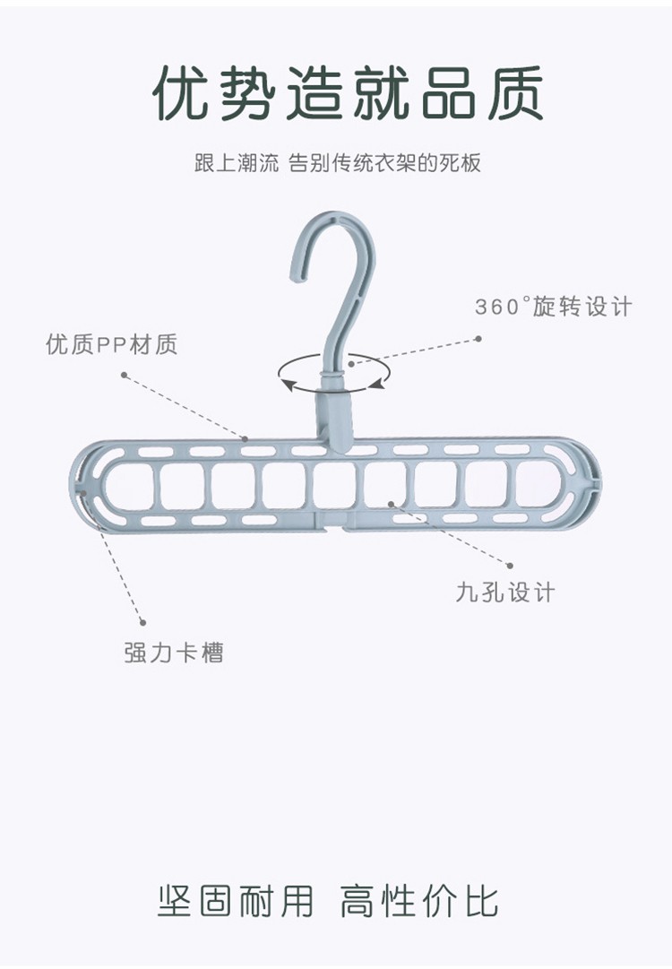 多功能九孔衣架家用收纳衣撑衣柜网红折叠收缩魔术旋转9孔挂衣架详情图3