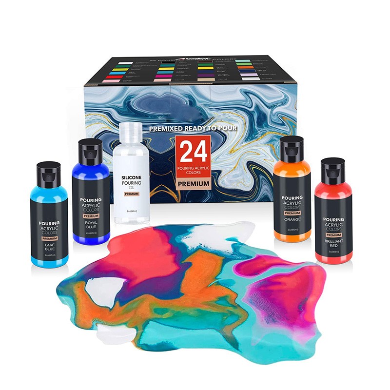 流体颜料2盎司瓶 24色丙烯酸浇注漆，用于浇注在画布、玻璃、纸张、木材、瓷砖和石头上详情图1