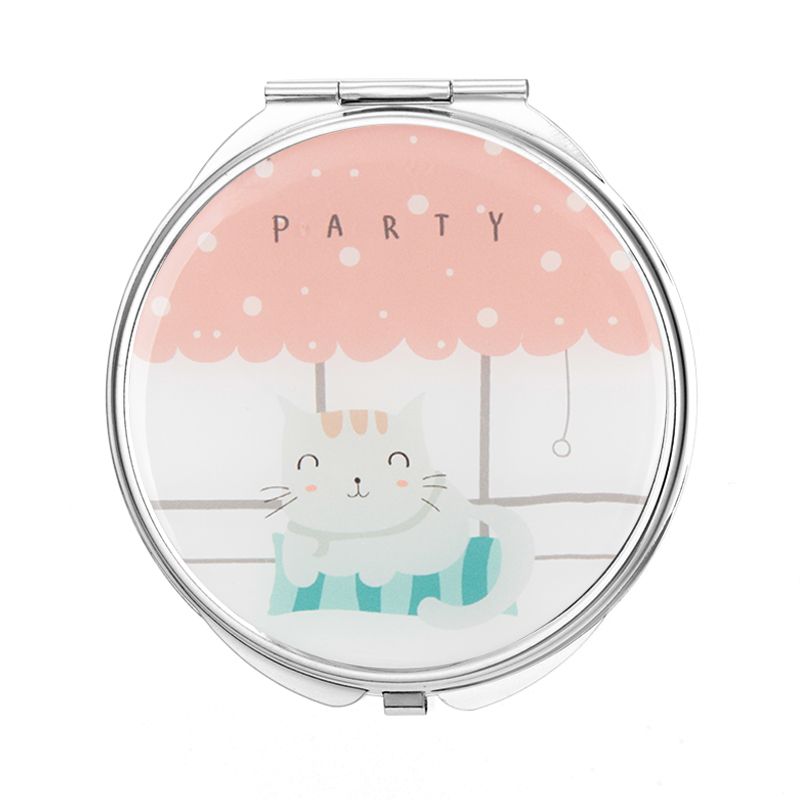 小猫咪图案滴胶圆形简易镜随身镜化妆镜小镜子